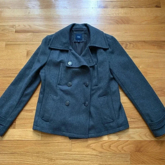 💥5/$10💥 GAP Kid’s Pea Coat Gray XS GIRL - Picture 1 of 5